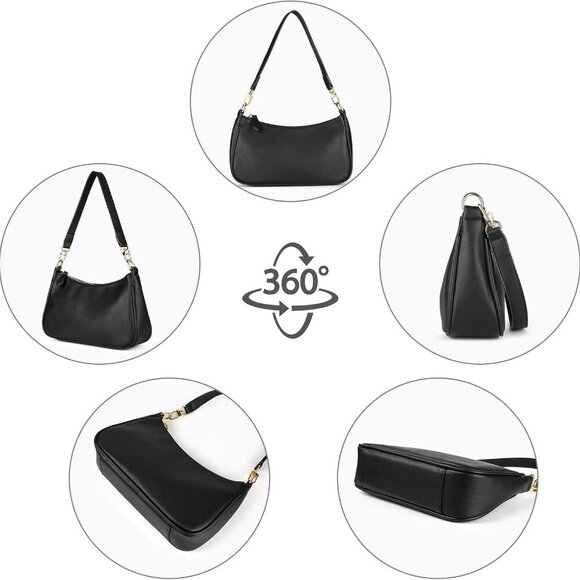 Classic Clutch Shoulder Tote HandBag with 2 Removable Straps and Zipper Retro Cl - Picture 4 of 6